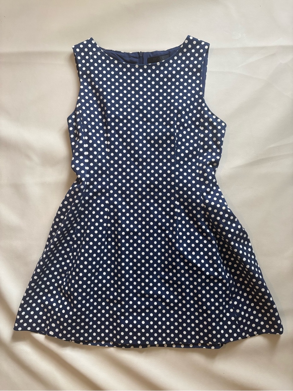 Womens Navy Blue Polka Dot Sleeveless Mini Dress